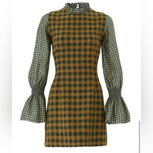 SEA NEW YORK Green Ethno Combo Dress (Plaid Long Sleeve Dress)